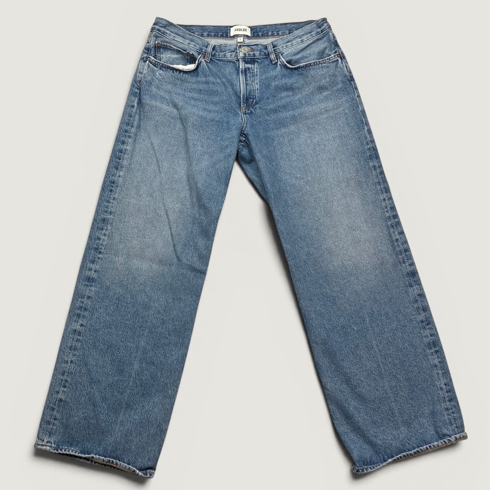 Agolde Womens 31 (Fit 34x30) Low Rise Loose Jeans Blue Wide Leg Button Fly